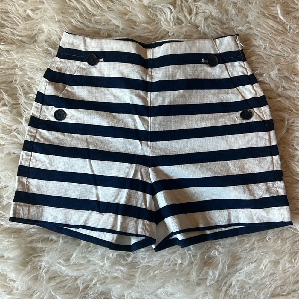 J. Crew Navy and White Striped High-Waist Shorts - Picture 5 of 8